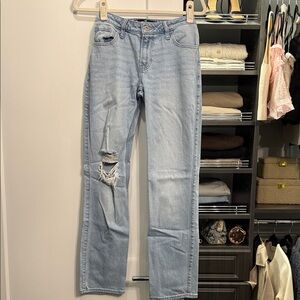 Hollister Light Blue Straight Leg Jeans with Distressed Knee